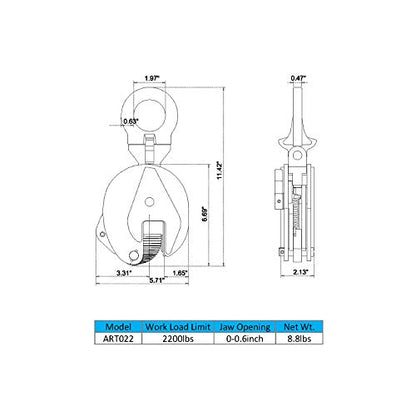 Vertical Plate Clamp, 1 Ton/2200lbs, 0.8" Jaw Opening, GS Certified - size: 2200 lbs