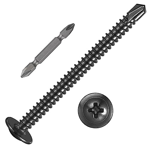 Wensilon (100Pcs)#8×2” for Sheet Metal Self-Tapping Screws 410 Black Stainless Steel Truss Head High-Strength Quick Tapping - color: Black, size: #8X2"