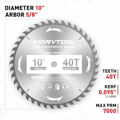 10-Inch 40-Tooth Woodworking Saw Blade, Max 7000 RPM, Fine Finish Wood Crosscutting, Tungsten Carbide Tooth with 5/8 Inch Arbor for Miter Saws & Table Saws (Red) - color: 10" 40T Red