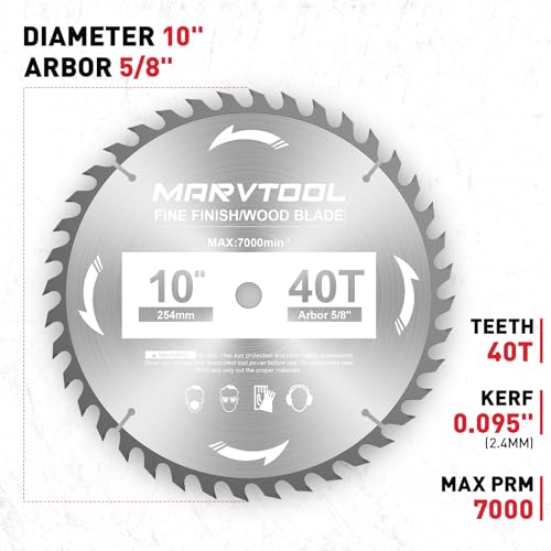 10-Inch 40-Tooth Woodworking Saw Blade, Max 7000 RPM, Fine Finish Wood Crosscutting, Tungsten Carbide Tooth with 5/8 Inch Arbor for Miter Saws & Table Saws (Red) - color: 10" 40T Red