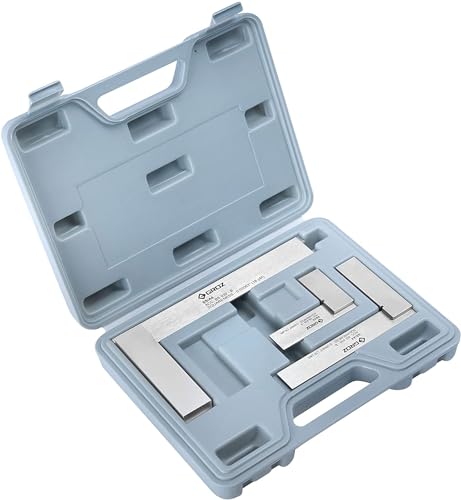 Groz 3-Piece Precision Steel Square Set (2", 4", 6"), Hardened Blades, 16 Micron Accuracy, BS 939 Grade B, with Case for Machinist Woodworking Layout (01012) - size: 2 Inch, 4 Inch, 6 Inch Set