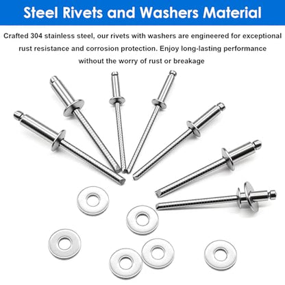 240pcs 304 Stainless Steel Rivets with Washers Assorted kit - color: 240Pcs