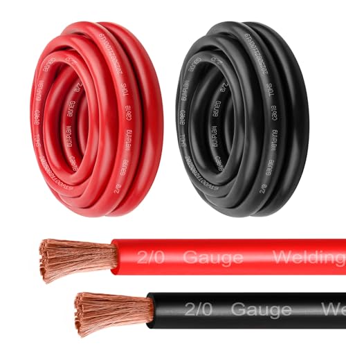 MOOKEERF 2/0 Gauge Battery Cable - 5FT Red + 5FT Black 2/0 AWG Welding Cable Flexible Stranded Oxygen-Free Pure Copper Wire for Automotive, Battery, Inverter, Solar, Marine and Generator - color: 5ft Black + 5ft Red, size: 2/0AWG