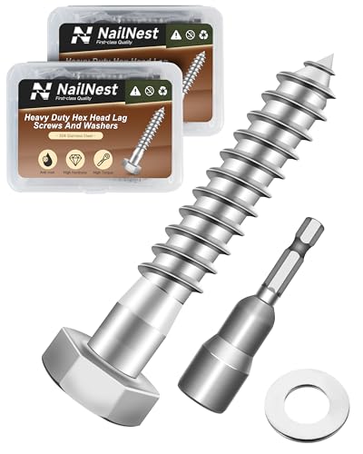(2Box) 5/16" x 2" Hex Head Lag Screws Bolts with Flat Washers, 24Sets 304 Stainless Steel 18-8 Heavy Duty 5/16 Lag Bolts for Wood with Hex Socket - size: 5/16" x 2", style: 2-Box