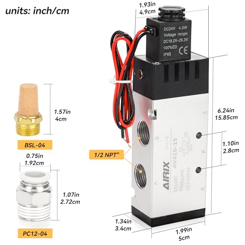 1/2" NPT Solenoid Valve 4V410-15, 5-Way 2-Pos, DC 24V, Out-of-Line - size: NPT1/2″, style: DC24/Out of line
