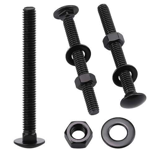 10 Sets 5/16-18 x 3" Carriage Bolts and Nuts & Flat Washers, 304 Stainless Steel 18-8, Black Coated, Heavy Duty Bolts for Home & Machinery Assembly & Repair, Automobile, by RoyceMart - size: 5/16-18 x 3"