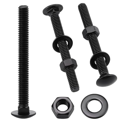 10 Sets 5/16-18 x 2-1/2" Carriage Bolts and Nuts & Flat Washers, 304 Stainless Steel 18-8, Black Coated, Heavy Duty Bolts for Home & Machinery Assembly & Repair, Automobile, by RoyceMart - size: 5/16-18 x 2-1/2"