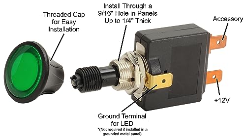 Fastronix 50A Push/Pull Switch with Green LED Indicator - color: Green
