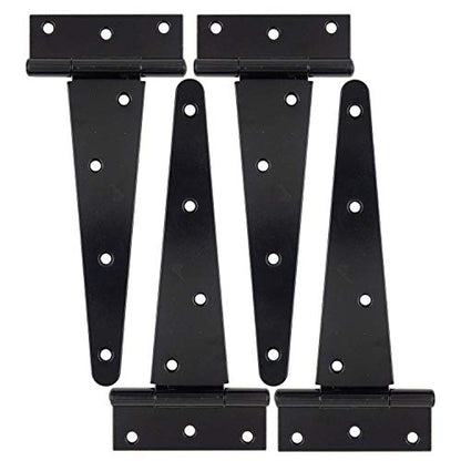 HLMOptimo Heavy Duty T Hinge, Strap Hinge, Black, Powder Coated, Steel, 8 inch, 4 pcs - size: 8 Inch, style: 4 pcs