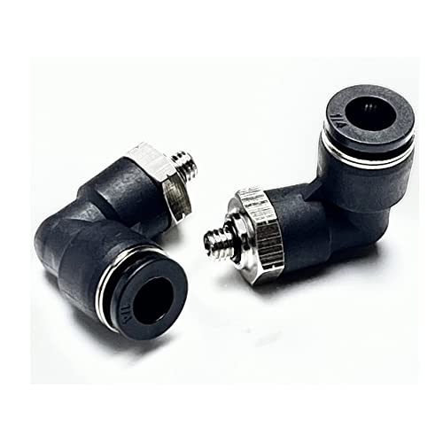 Pneumatic Male Elbow 1/4 Inch OD Tube x 10-32 UNF Push to Connect Fittings PL1/4-U10(Pack of 10) - color: Black, size: 1/4" OD x UNF 10-32