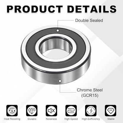 uxcell 4Pcs 6003-2RS Deep Groove Ball Bearings, 17x35x10 mm High Speed Double Rubber Seal Bearings Pre-Lubricated and Stable for Industrial Machinery Repairs 3D Project - size: 6003-2RS(17x35x10 mm)