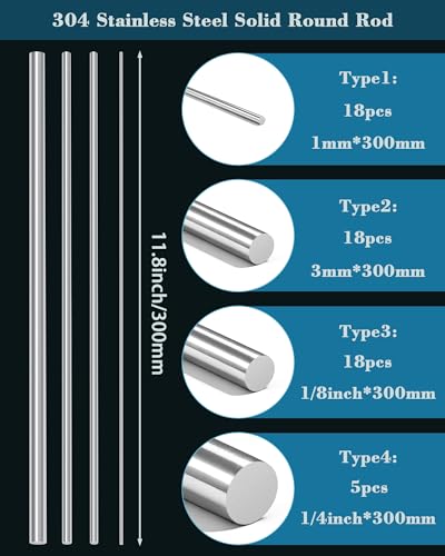 FIVEIZERO 18Pcs 3mm x 300mm 304 Stainless Steel Round Rod - size: 3 mm