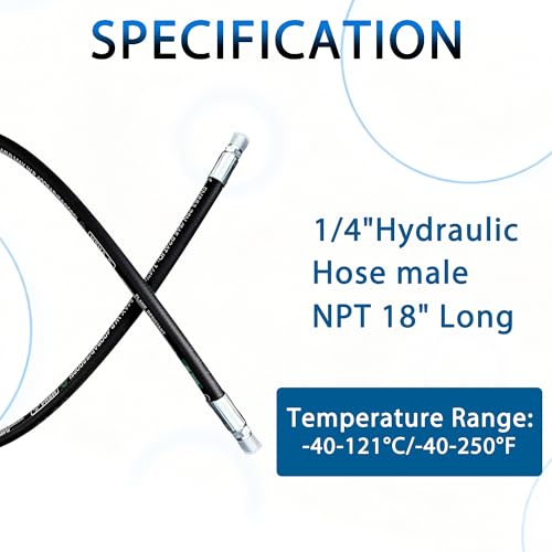 Heroson15611-04-04RW Hydraulic Hose Assembly 1/4 ”,Hydraulic Hose with Male NPT X Male NPT,5800PSI，18 ”Long,Black - size: 15611-04-04RW-18in