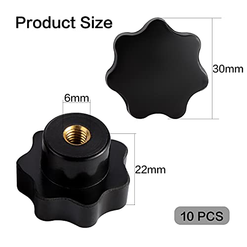 10Pcs M6 7 Star Knob Knurled Thread Clamping Knob, Star Shape Hand Knobs Black Plastic Screw-On Clamping Star Knob Handle - size: M6, style: Non-Through Hole