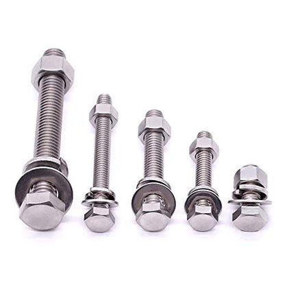 (10 Sets) M6-1.0 x 35mm Hex Bolt Kit, 304 Stainless Steel (18-8), Includes Hexagon Head Screws and Nuts, Flat & Lock Washers, Full Coarse Thread, for Machinery, Automotive, DIY - size: M6 x 35mm