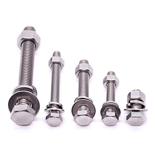 (10 Sets) M6-1.0 x 40mm Hex Bolt Kit, 304 Stainless Steel (18-8), Includes Hexagon Head Screws and Nuts, Flat & Lock Washers, Full Coarse Thread, for Machinery, Automotive, DIY - size: M6 x 40mm
