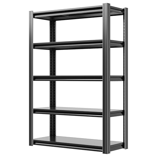 60" H Garage Shelves, Garage Shelving Heavy Duty, 3000Lbs 5 Tier Adjustable Garage Storage Shelves Suitable for Warehouse, Basement, Workshop,Require Assembly, 12.01" D*27.56" W *60" H(Black) - size: 12.01"D*27.56"W*60"H