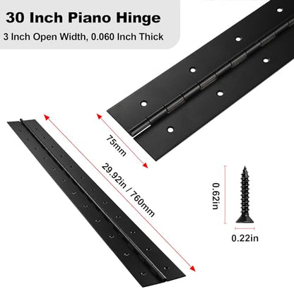 Heavy Duty Piano Hinge 30 Inch x 3 Inch Width, True 0.060'' Thick Stainless Steel Black Piano Hinge for Heavy Duty Cabinet, Door, Toolbox, Wooden Box, Metal Plate, Furniture, Industrial Project - size: 30 Inch