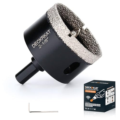 DECKRKAT 2-1/8"Diamond Hole-Saw Bits with Pilot Drill Bit - 2-1/8"Diamond Tipped Tile Hole Saws with Guiding Bit Accurate Drilling for Porcelain Tile Ceramic Pottery Granite Stone Glass Bottles 55mm - size: 2-1/8" X 1Pcs