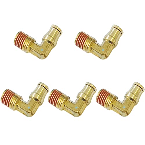 Push-to-Connect Pneumatic Fittings Set - 1/4" Tube OD x 1/4" NPT Male DOT Air Brake Line Fittings, 5pcs Brass Air Hose Quick Connect Fitting - size: 1/4" Tube OD x 1/4" NPT Male Elbow
