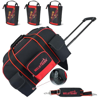 MELOTOUGH Rolling Tool Bag with 3 Zipper Pouches, Heavy Duty Large Tool Bag with Concealed Telescoping Handle, Multi-Pocket Organizer for Construction, Electrician, HVAC - 4 Carrying Options (Red) - style: Rolling Tool Bag Set