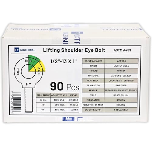 Carton of 90 Pcs Lifting Shoulder Eye Bolts 1/2"-13 X 1 - color: Self Colored, size: 1/2"-13 X 1"