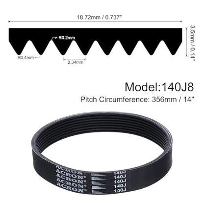 uxcell 140J8 PJ V-Ribbed Belt 8 Ribs 14" L x 0.74" W x 0.14" H, EPDM - size: 140J8