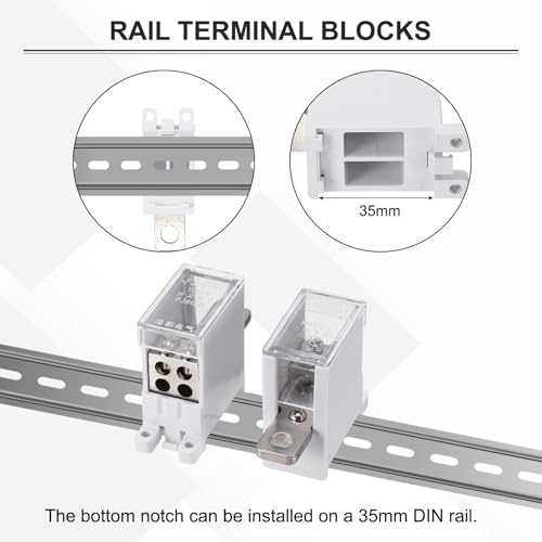MECCANIXITY 1 in 10 Out Rail Terminal Block 690V 400A Connector for 12-4AWG - size: 44.2mm for 12-4AWG, style: 1 in 10 Out, 690V 400A