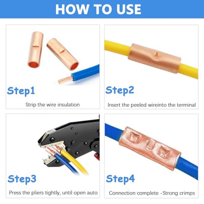Non Insulated Butt Connectors Kit (100PCS(AGW12-10) Copper) - size: 100PCS( AGW12-10) Copper