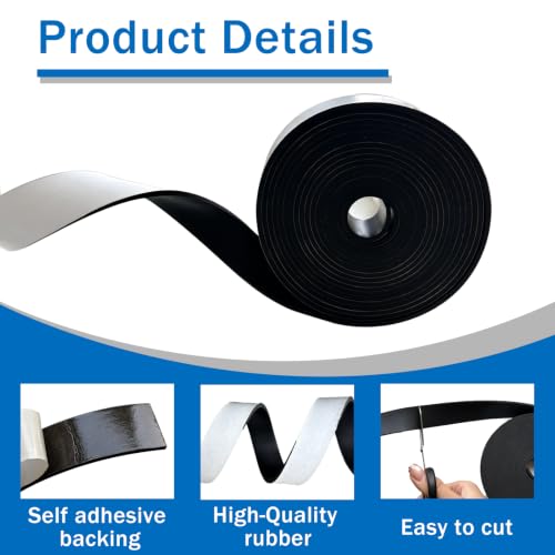 1/16" Thick x 2" W x 240" L Solid Rubber Strip Roll with Adhesive Backing - size: 2" x 1/16" x 240"