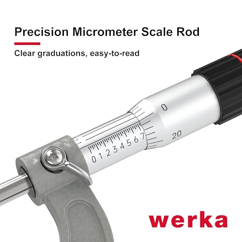 Werka Professional Outside Micrometer, 0-1 Inch Range with 0.0001 Inch Graduations, Precision Measurement Tool with Ratchet Stop, Storage Case Included