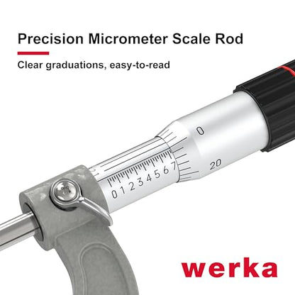 Werka Professional Outside Micrometer, 0-1 Inch Range with 0.0001 Inch Graduations, Precision Measurement Tool with Ratchet Stop, Storage Case Included