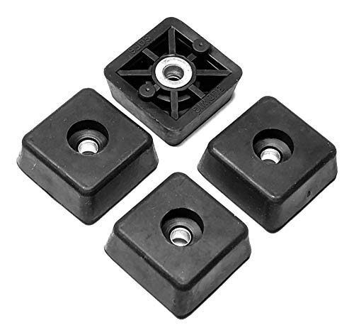 4 Small Black Square Rubber Feet Bumpers w/Metal Insert - .890" W x .344" H - Non-Marking - Perfect for Furniture, Tables, Chairs, Desks, Benches, Sofas, Beds, Chests - Made in USA - size: Small Square