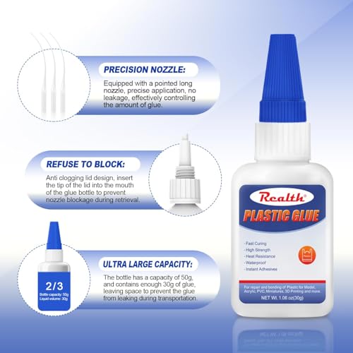 Super Glue for Plastic Repairs 30g×2 Pack – Strong Acrylic Glue for Plastic 3D Print, Legos, PLA, Car, ABS, PVC - size: 60g, style: Plastic Glue