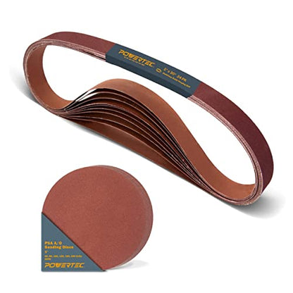 POWERTEC 24PK 1 x 30 Inch Sanding Belts, 4 Each of 60/80/120/180/240/400 Grits and 50PK 5" PSA Sanding Discs, 10 Each of 60/80/100/120/240 Grits, Aluminum Oxide Sandpaper for WEN 6515T (11127-4)