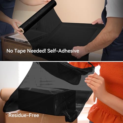 18"x1500ft Black Stretch/Shrink Wrap Roll for Moving, 4 Rolls - style: 18inch-4pack