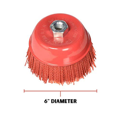 Al's Liner Abrasive 180 Grit Nylon Bristle Cup Brush - 6 Inch - Safe for Use on Metal, Wood, Aluminum and Plastic Surfaces (TOOR6) - size: 6"