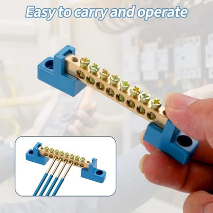 Neutral Bar, 4 Pack 12-Position Brass Terminal Block - size: 12 Position, style: Neutral Bus Bar