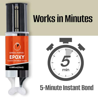 Black and White 2-Part Epoxy AB Glue, 25ml (0.85 fl oz), 5 Minute Set High Strength Waterproof Crack Repair Adhesive for Automotive Industrial Metal Plastic Wood Ceramic