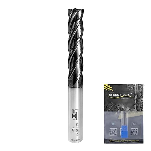 SPEED TIGER Micrograin Carbide Square Long Flute End Mill - 5/16" Diameter 1-1/4" Flute Length, 4" OVL, 4 Flutes - ILET (1 Piece, 5/16") - for Alloy Steels, Hardened Steel & Metal– Mill Bits Sets - size: 5/16 in