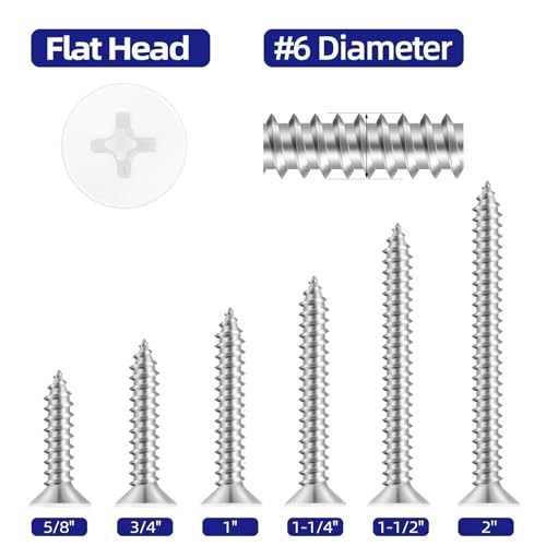 #6 x 3/4" Flat Head Self Tapping Screws, White Head Wood Screw, 304 Stainless Steel 18-8, Screwdriver Bit Included, 100 PCS - color: White, size: #6 x 3/4"