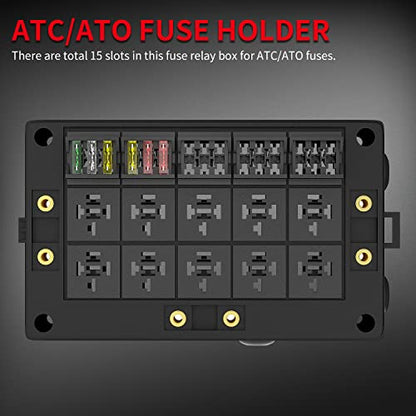 DAIERTEK Fuse Relay Box 12V Automotive 10 Slots Relay Holder 15 Slots ATC/ATO Fuse Holder Universal Fuse and Relay Box Block for Automotive Truck Marine Boat - color: Relay Box