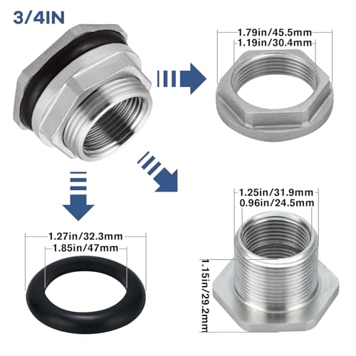 Bulkhead Water Tank Fitting,3/4" NPT Female Thread,304 Stainless Steel Thru-bulk Fitting(2 Pcs) - size: 3/4"NPT