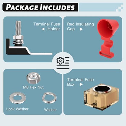Marine-Rated Battery Terminal Fuse Block Kit,125A/58V MRBF Fuse Holder,Single M8 Terminal (5/16"),Includes Weatherproof Cap,for Marine/Truck/RV/Construction Equipment - style: 125A