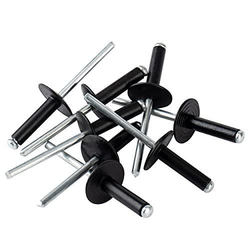 ISPINNER 100pcs 3/16" x 1/2" Large Flange Aluminum Blind Rivets, Pop Rivets Grip Grange 6-8mm (Black) - size: 3/16" x 1/2"