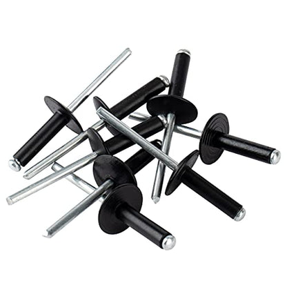 ISPINNER 100pcs 3/16" x 1/2" Large Flange Aluminum Blind Rivets, Pop Rivets Grip Grange 6-8mm (Black) - size: 3/16" x 1/2"