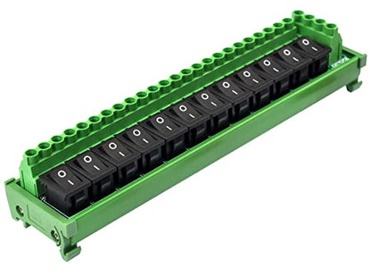 DIN Rail Mount 12 Channel Rocker Switch DC Power Distribution Strip Module - style: Rocker Switch, DIN Rail Mount