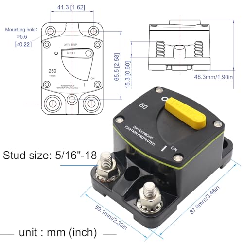 5/16" Studs 40A Amp Battery Switch Circuit Breaker Waterproof UL - size: 5/16" studs-40A