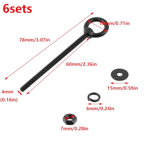 Antrader Lifting Shoulder Eye Bolts,M4 x 60mm,Black,Stainless Steel,6 Sets - size: M4 x 60mm