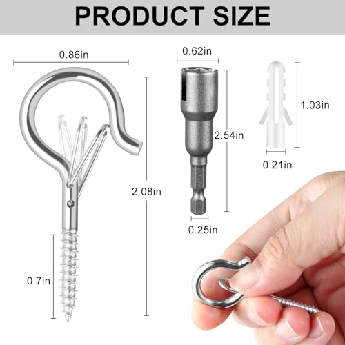 FSAH 12 PCS Q-Hanger Hooks with Safety Buckle, Windproof Screw Hooks - color: Silver, size: 12 Pcs